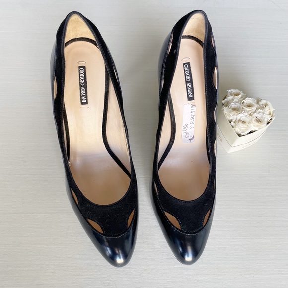 🆕 Giorgio Armani Leather & Suede Cut Out High Heel Pumps - Picture 4 of 12